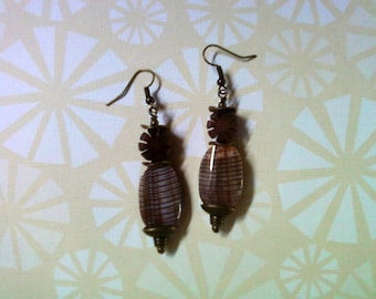 Brown Seashell and Buri Nut Earrings (2066)