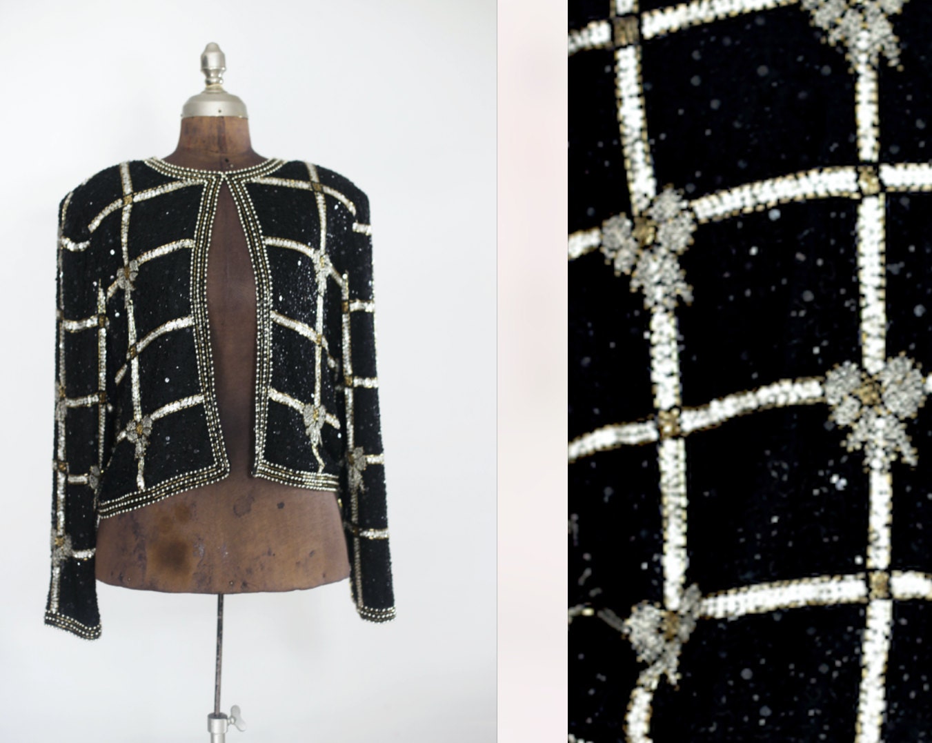 Ribbons & Bows Sequin jacket. Silk. // Cocktail Jacket.