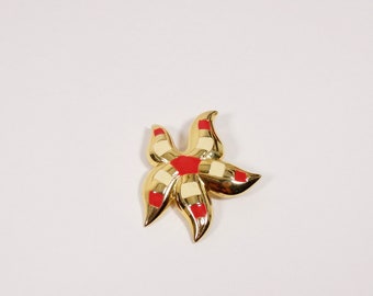 Vintage Starfish Brooch Mod Retro Gold Red Cream Brooch