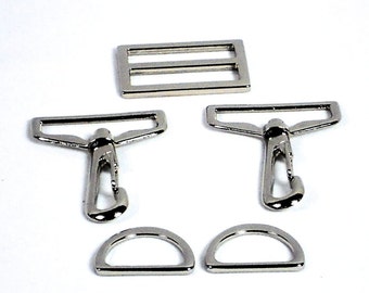 5pc Purse Hardware Set, 1.5" Silver Swivel Hooks, 1" D-Rings, 1.5" Slide; Purse Supplies Bag Making, Ready to Ship from MeiMei Supplies