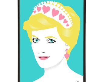 Princess Diana art print - pop art illustration of the Queen of Hearts, the Princess of Wales