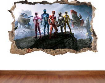 Power Rangers - hole in the wall feature Colour Wall Sticker Decal Poster Vinyl in 4 sizes
