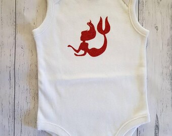 Mermaid red glitter vinyl onesie