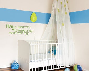 Definition of Play Removable Wall Vinyl Words, playroom toys making a mess kids room childrens room playing with toys playroom wall vinyl
