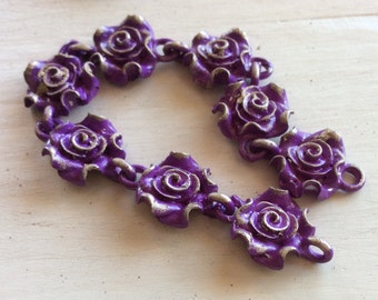 NEW! PEWTER magentaPearl rose chain 6" pc