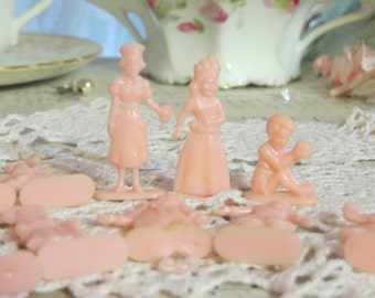 Vintage Pink Plastic People-1950s-Cupcake Toppers-Altered Art-Lot of 12