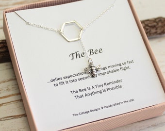 Sterling Silver Bee Lariat Necklace with Inspirational Sentiment Card