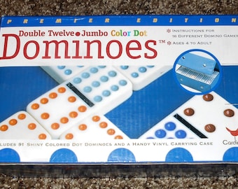 Premier Edition - Double Twelve - Jumbo Color Dot Dominoes - 91 Shiny Colored Dot Dominoes w/ Handy Vinyl Carrying Case - Cardinal 1997