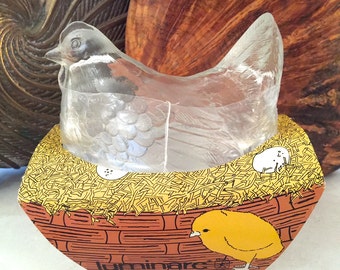 Vintage French Candy Dish - Made In France - Vintage Luminarc Hen Candy Dish - French Glass Hen Dish - French Candy Dish - French Hen Dish