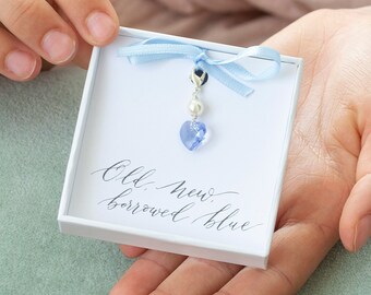 something blue swarovski crystal heart charm, wedding memento, gift for bride, something blue gift, something blue wedding gift, brides gift