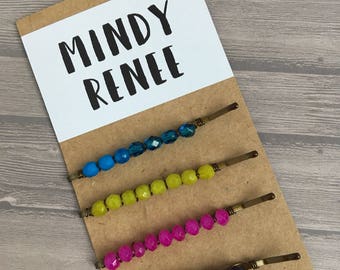 Rainbow Hair Pins, Bold Hair Clips, Neon Bobby pins, Tween Girl hair, Teen gift girl, 90s Party Favor,