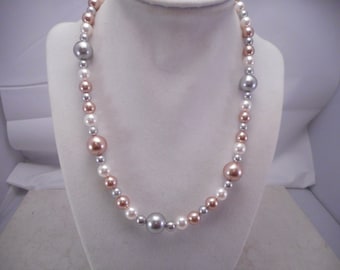 Pearl Necklace made with Multi Colored Faux Pearls 18' with a 3.5 inch Adjustment