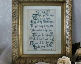 Thank You Mom sampler cross stitch vintage framed