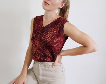 Fiery Red and Orange 90s Micro Pleat/Crinkle Tank