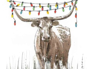 Texas Longhorn Christmas Lights Holiday Card