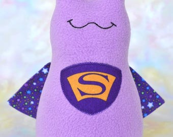 Handmade Super Slug Stuffed Animal, Lavender, Purple Blue Fleece, Plush Kids Baby Toddler Art Toy, Hug Me Slug, Personalized Tag, 9 inch