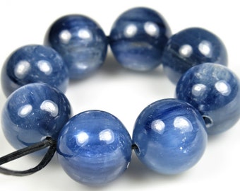 Premium Quality Silvery Blue Kyanite Round Bead - 9.5mm - 8 beads - B9408