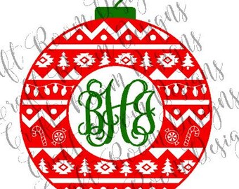 Christmas Aztec Monogram Frame Digital Design