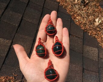 Bloodstone hand-wrapped pendants 1-4