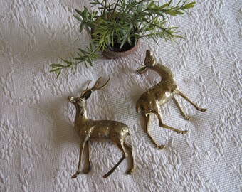 Brass Deer/ Brass reindeer/ Brass Deer figurines/ Pair of brass deer