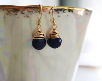 Tiny Lapis Lazuli briolette drop earrings, tiny beauties for everyday!