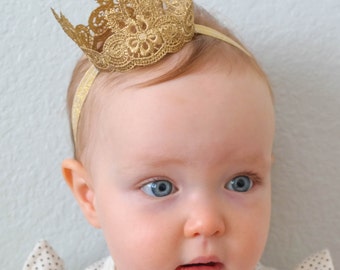 The Regal Lace Princess Crown, Baby Crown, Gold Crown, Child's Crown, Mini Crown, Lace Crown, Silver Crown, Baby Headband, Crown Headband