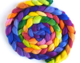 Superwash Merino/ Nylon Roving - Handpainted Spinning Fiber, Rainbow Palace
