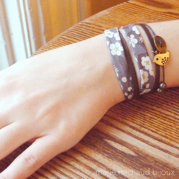 Liberty bracelet,Wrap bracelet,Double wrap bracelet,Textile bracelet,Cuff bracelet,Liberty jewelry,Grey bracelet,Gift under 30