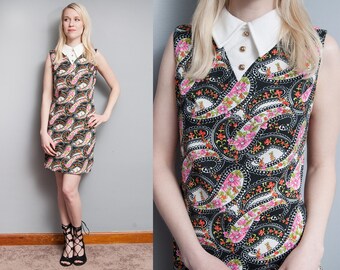 Vintage 1960's | Floral | Paisley | Mini | MOD | Dress | M