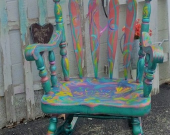 Rocking Chair 'Ocean Girl' Whimsical ART Rocker, Wood ,Gypsy BoHo Vintage PAINT to ORDER Poppy Cottage Hand Painted Custom Furniture