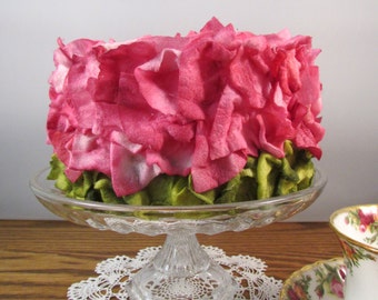 Bridal Shower Cake Faux Flower Petal Cake Fuchsia with Pistachio Green Base Fake Birthday Cake Display Cake Photo Prop Mothers Day Keepsake