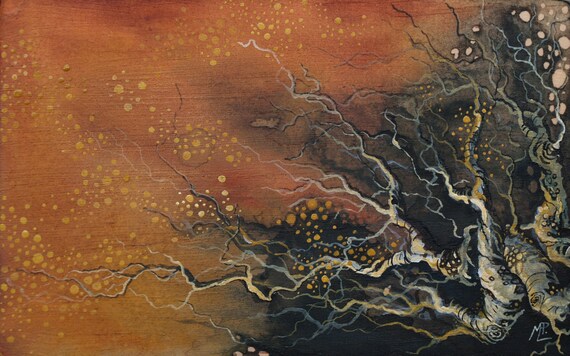 Watercolor Painting On Wood Abstract Nature Art Fire Water Watercolor Painting On Wood Abstract Nature Art Fire Water