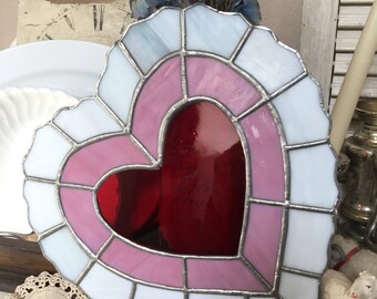 Vintage Large Stained Glass Window Heart