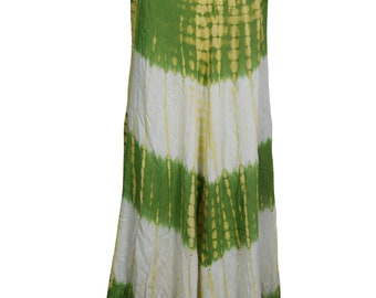Green/White Cover-Up Tank Dress Sleeveless Fit Flare Rayon Tie Dye Boho Chic Beach Wear Sexy Dresses