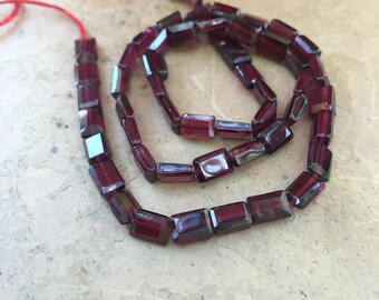 Garnet Chicklet Beads, Faceted Garnet Rectangle Beads, 13 1/2 inch strand, 6mm approx.