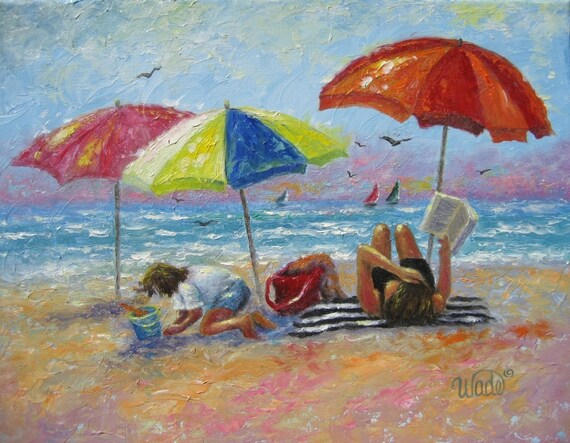 Beach Art Print mother and daughter beach beach girls beach