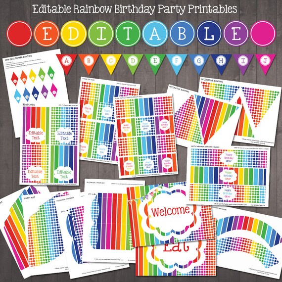 EDITABLE Rainbow Party Decorations PRINTABLE Rainbow Party