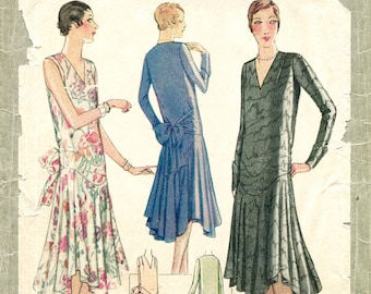 1920s 1930s vintage sewing pattern flapper day or evening dress bias cut drop waist PICK YOUR SIZE bust 32 34 36 38 40 reproduction