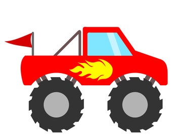 Red Monster Truck SVG File with Flames and Flag, Monster Truck Shirt SVG Design, Monster Truck Clipart, Monster Truck Printable PDF