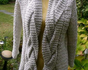 Crochet jacket with braided trim, Gr. 36-38 (S M), grey