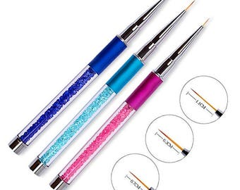 7/9/11mm Nail Art Brush Painting Flower Drawing Line Pen Crystal Rhinestone Metal Acrylic UV Gel Polish Tip Design Tool Manicure