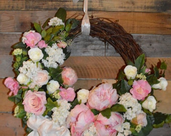 Wedding Wreath, Pink Peony Wreath, Peony Wreath, Wedding decor, Summer Wreath, Pink Wreath
