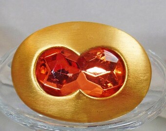 SUPER SALE Vintage Jay Feinberg Peach Pink Rhinestone Brooch. Large Faceted Peach Pink Rhinestone Brushed Gold Pin.