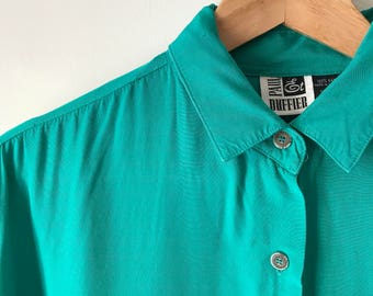 vintage Paul et Duffier turqouise rayon button-up blouse