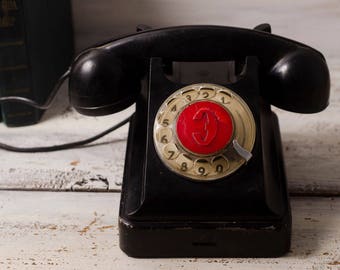 phone retro black rotary phone vintage industrial phone bakelite retro dial phone retro home black decor desk phone