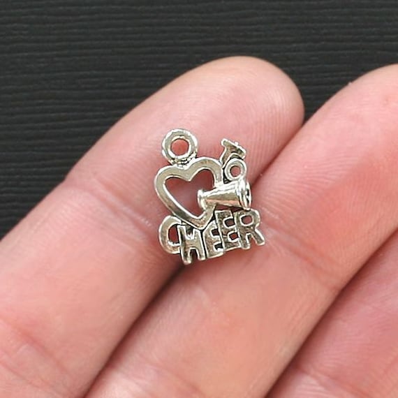 BULK 40 Cheerleader Charms Antique Silver Tone Love to Cheer