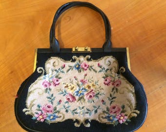 Gobelin Handbag German Vintage Bag with Roses Flowers Tracht Dirndl Oktoberfest