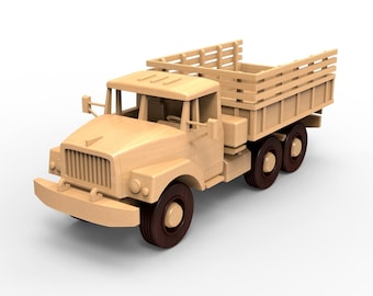 Russian ZIL-131, wooden truck model woodworking plans for DIY. PDF digital file instant download. Make your own truck. Light wood, dark wood