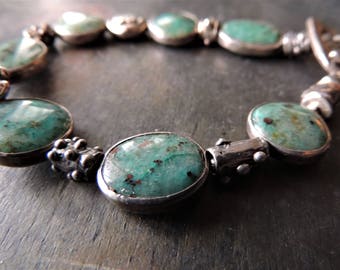 Artisan Jewelry, Silver Bezel Set Stones, Gem Silica Chrysocolla, Artisan Silver Slider Beads, Blue Bracelet, Urban Chic, Rare Gemstones