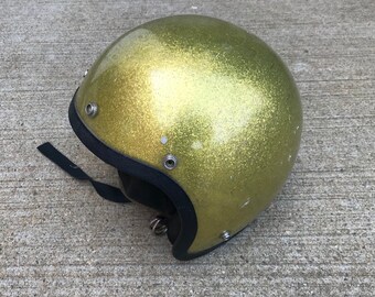Gold Yellow Flake Norcon TW-1 motorcycle helmet vintage metal metallic safety